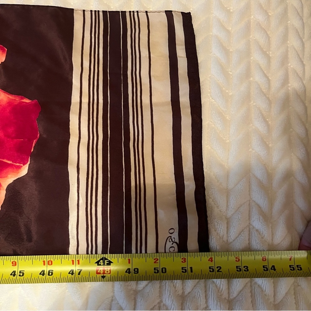 Oscar de la Renta  Vintage Brown Red Poppy Silk Satin Oblong Scarf designer - Picture 7 of 8